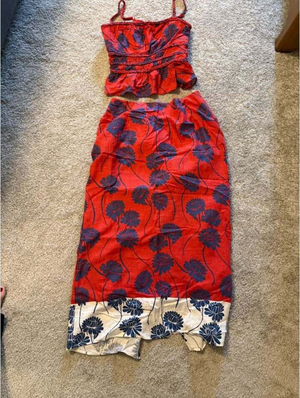 1.State Red Floral Two-Piece Set - Top M / Skirt L